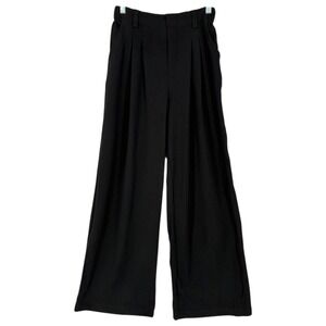 HALARA Black Wide Leg Pleated Waffle Pants High Waisted Elastic Back Size L
